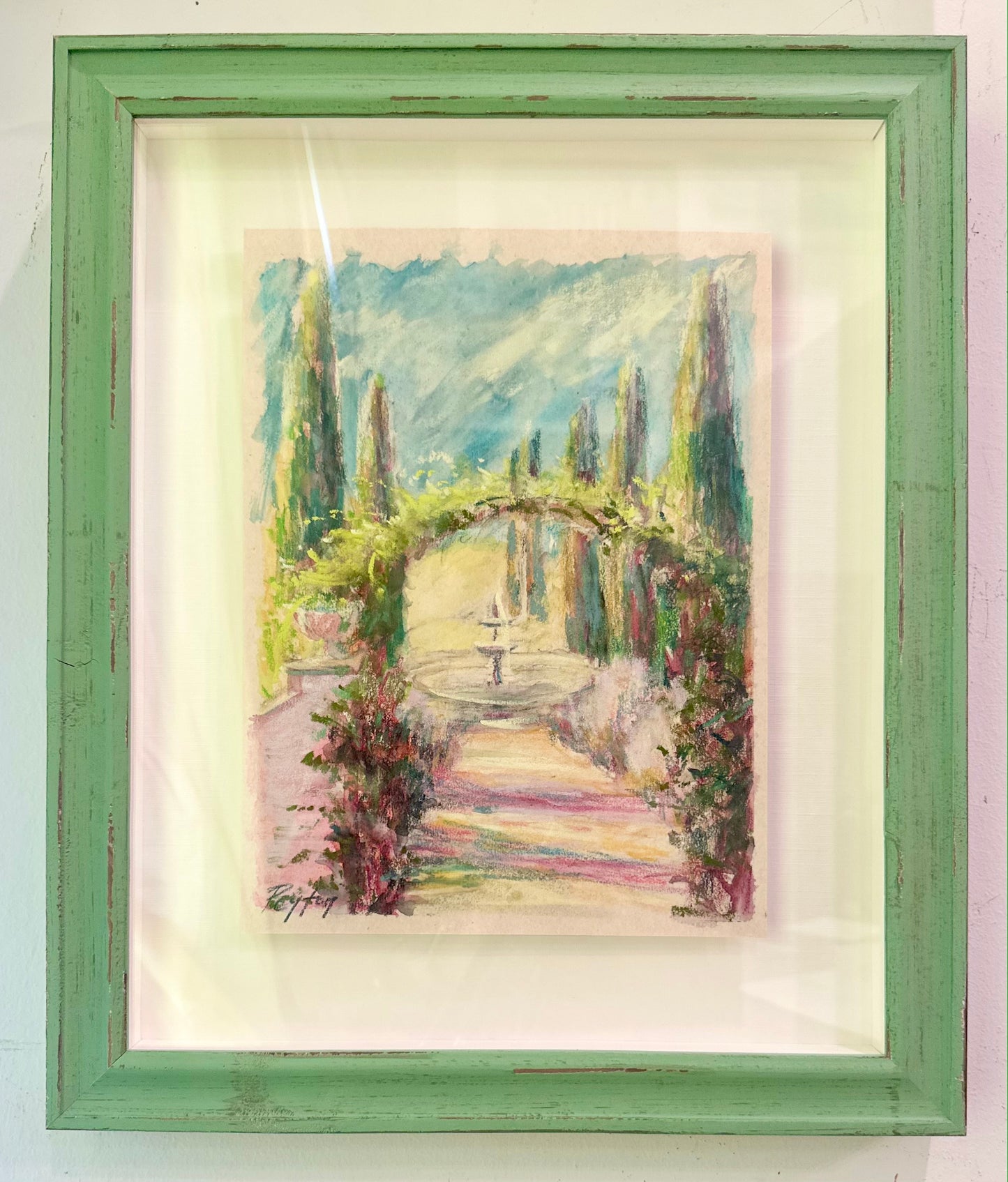 Pastel of Villa Nobile Fountain, Size 18 x 15