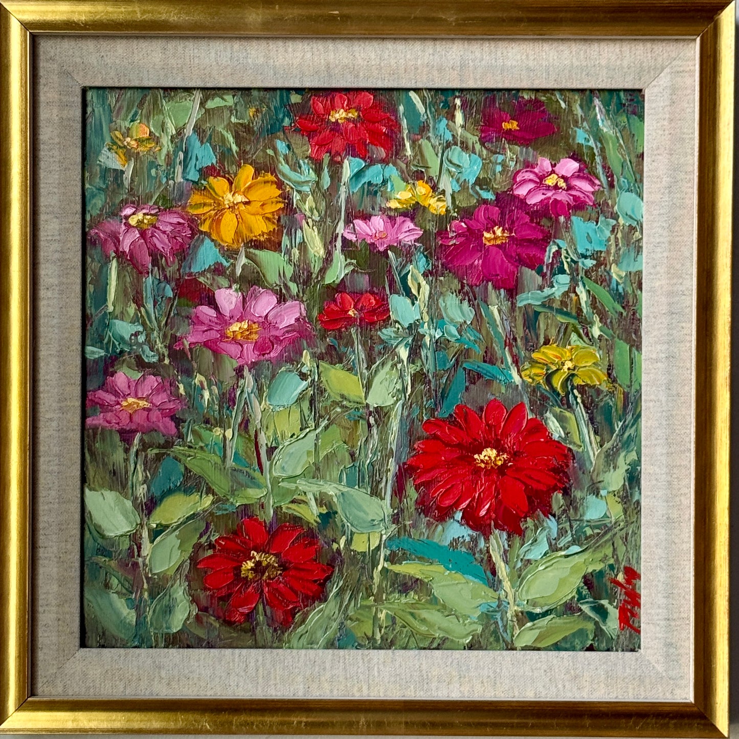End of Season Zinnias, Size 17 x 17